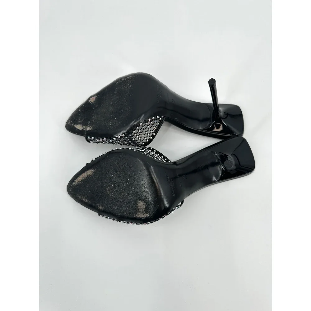 Saint Laurent Paris Luz Black Mesh Crystal Embellished Stiletto Mules Heels 39